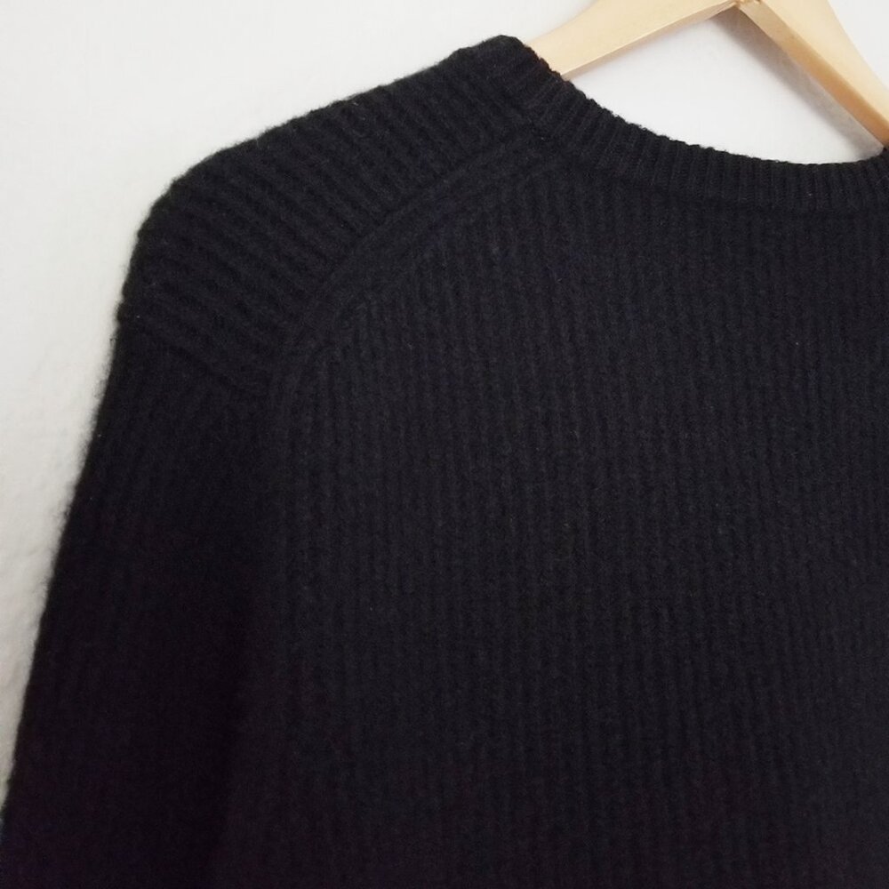 Theory Boxy Long Sleeves Felted Wool Cashmere Rib Sweater in Black Size L $425 - Picture 15 of 16